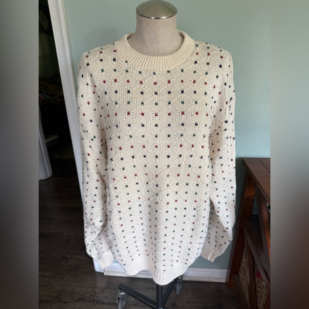 Vintage American Spirit 100% Cotton Made in USA Grandpa Sweater Size Large